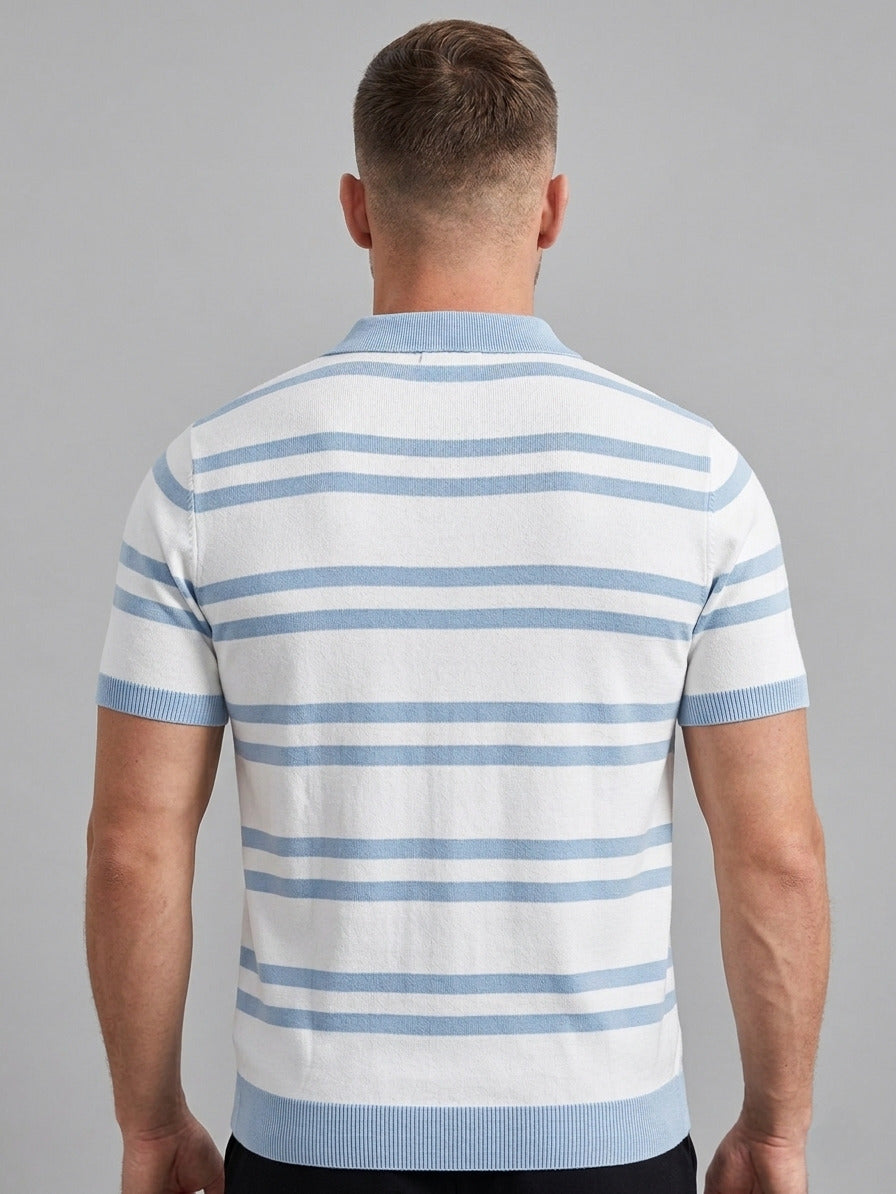Raimbera Men's Sky blue Textured Slim Fit Polo T-Shirt