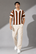 Raimbera  Men's Retro Vertical  Stripe Knit polo T-Shirt