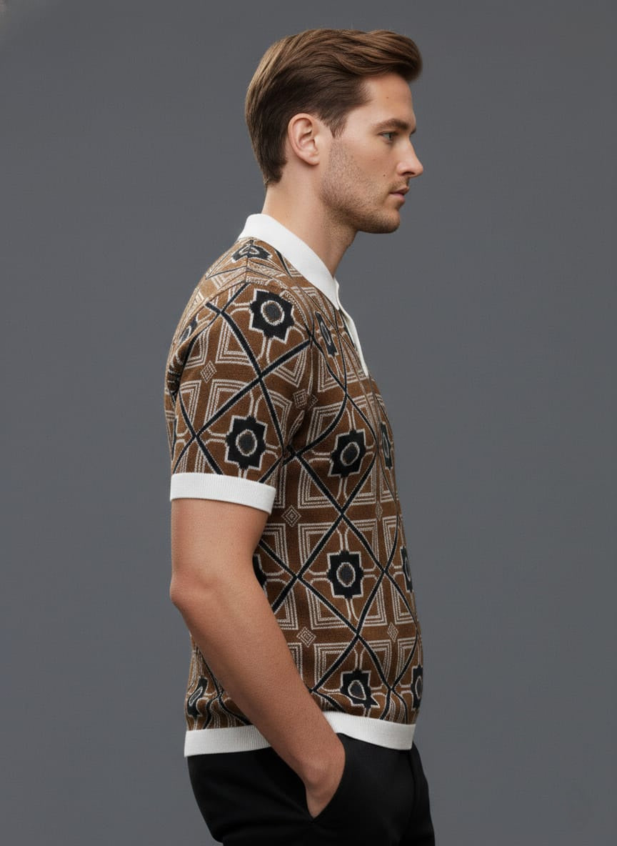 Beautiful Brown Old Money Style Knitted Polo T-shirt