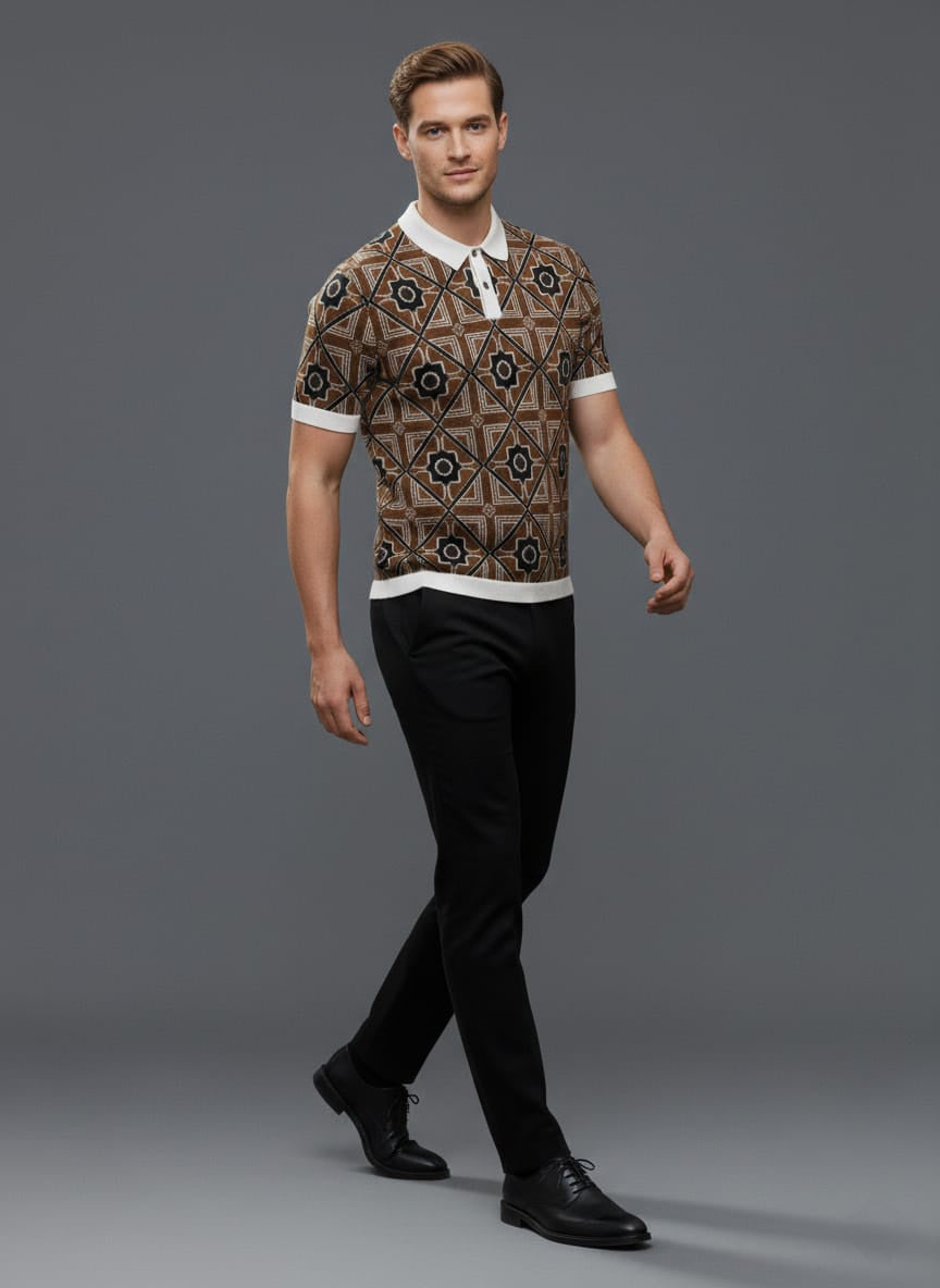 Beautiful Brown Old Money Style Knitted Polo T-shirt