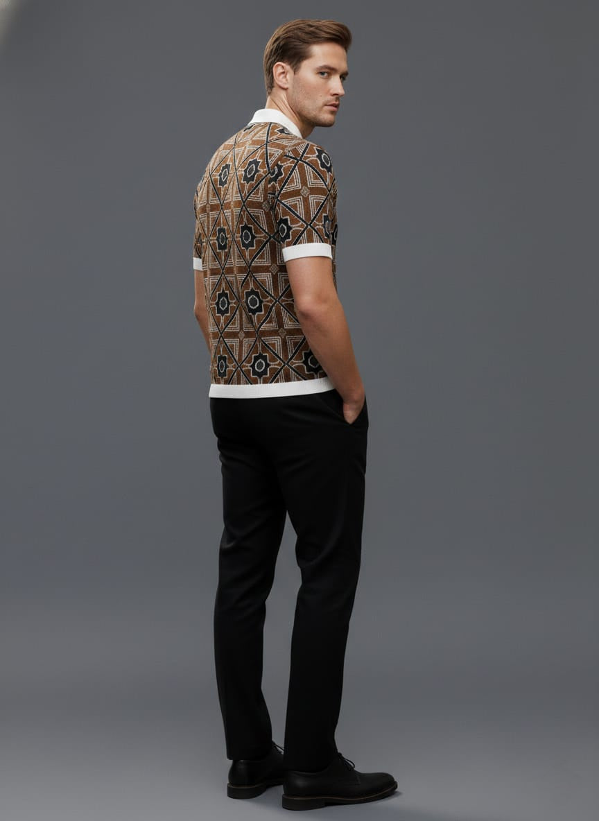 Beautiful Brown Old Money Style Knitted Polo T-shirt