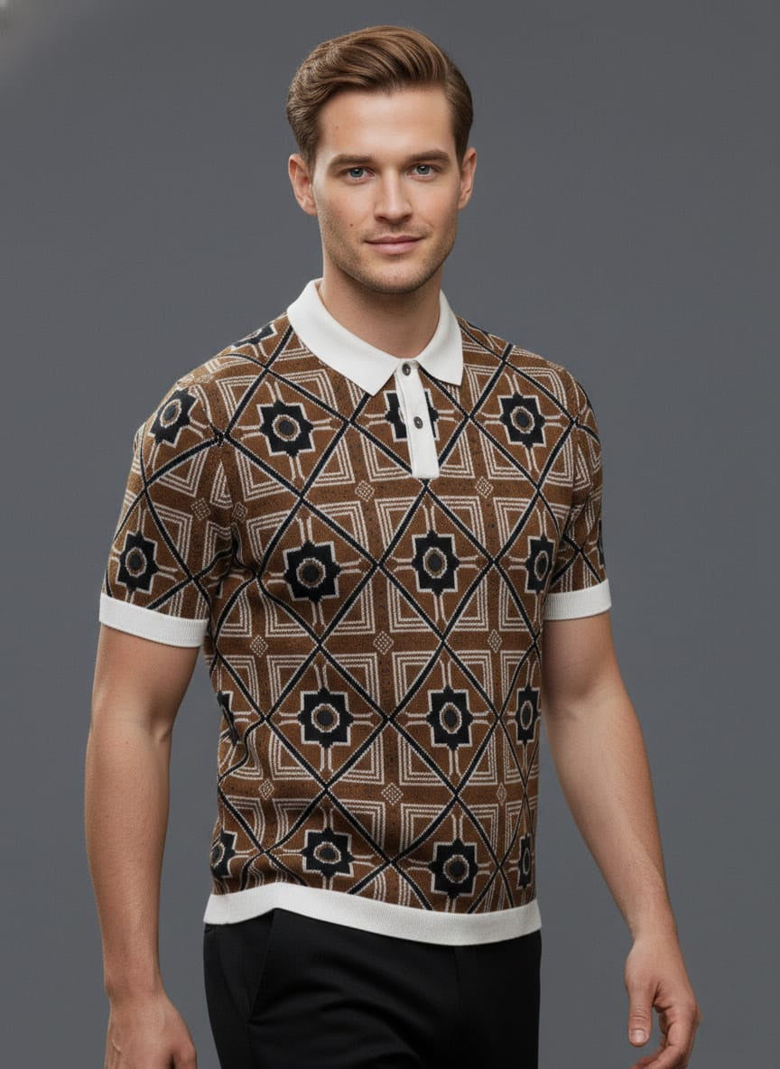 Beautiful Brown Old Money Style Knitted Polo T-shirt