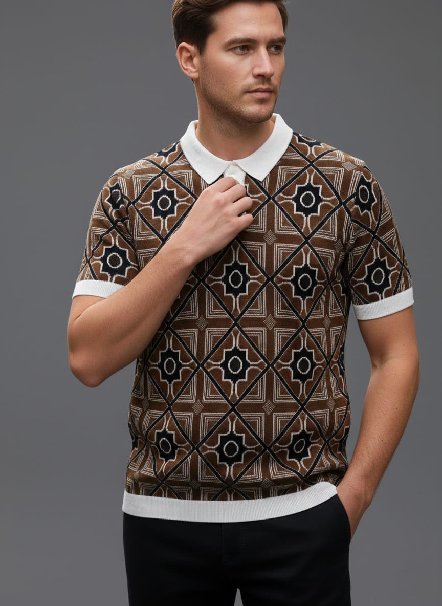 Beautiful Brown Old Money Style Knitted Polo T-shirt