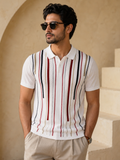 Luxury White Striped Polo Cotton T-shirt
